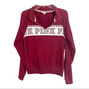 PINK maroon front  3/4 zipper sweatshirt size extra small